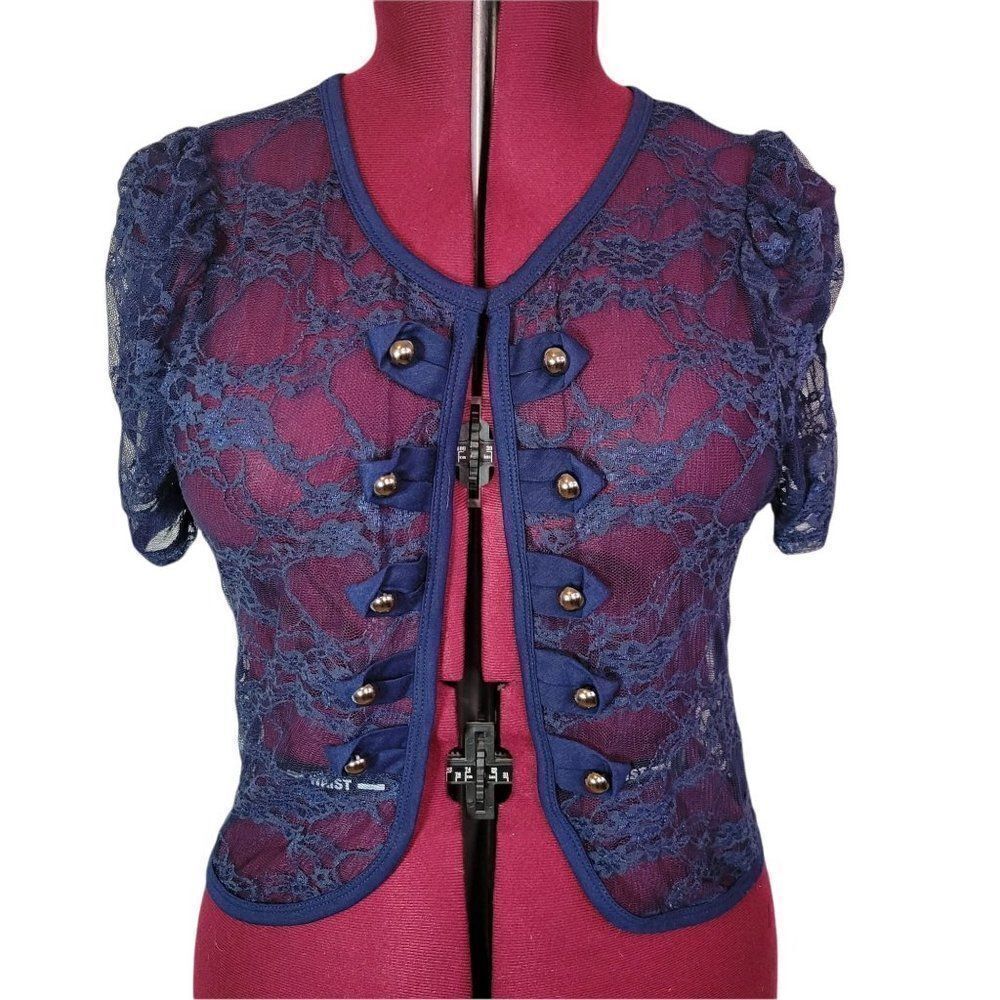 Delirious Blue Lace Open Cardigan (size 1X)